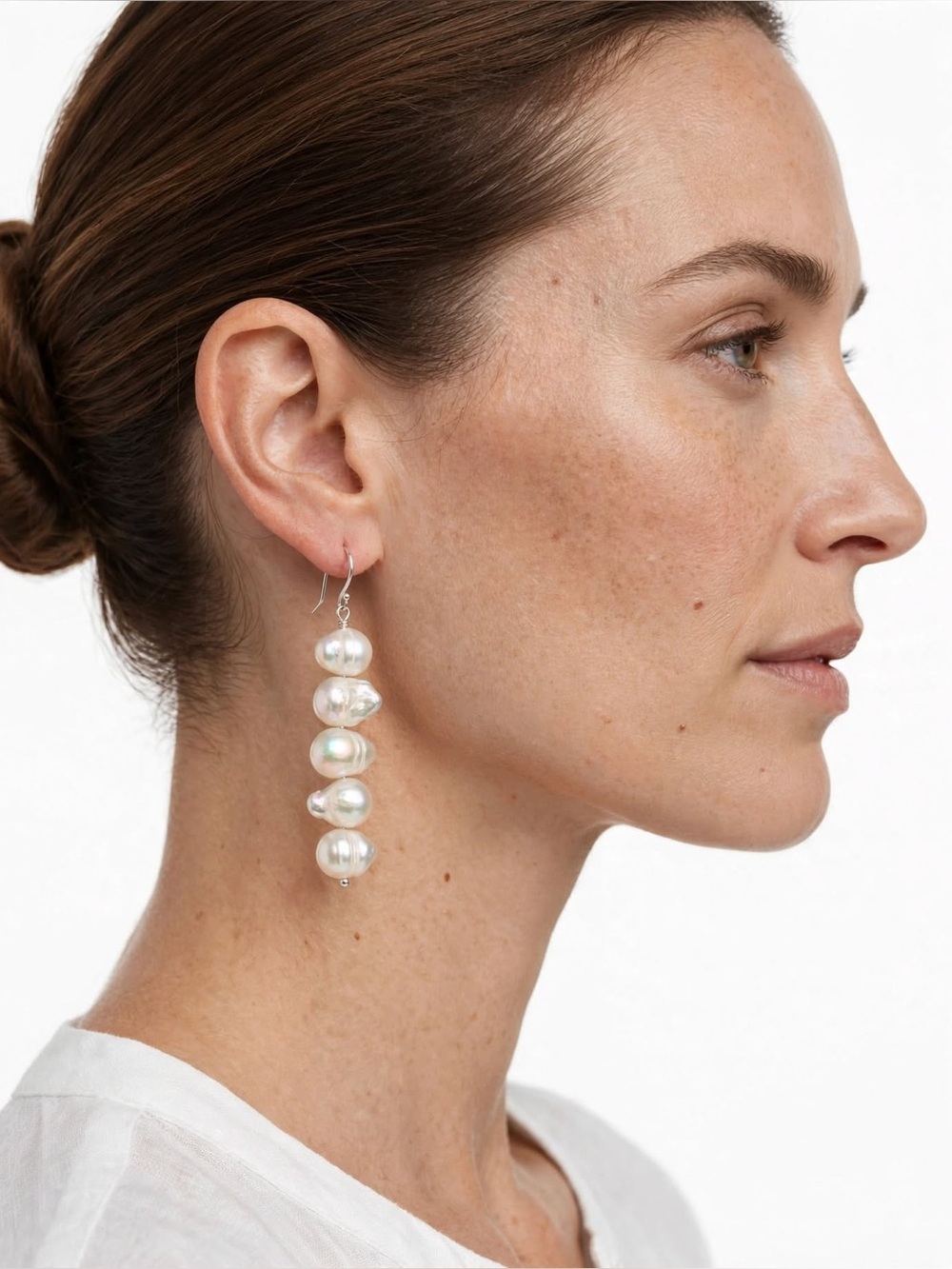 Vintage White Genuine Pearl Dangle Earrings - Iridescent Cream Pearls
